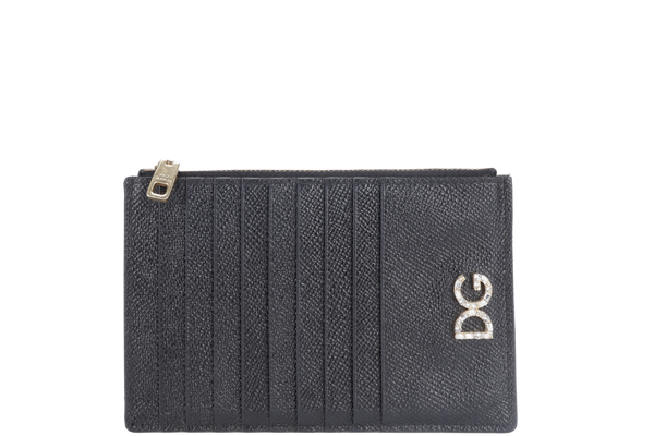 DOLCE & GABBANA BLACK GRAINED LEATHER CARDHOLDER GOLD HARDWARE WITH CARD AND BOX