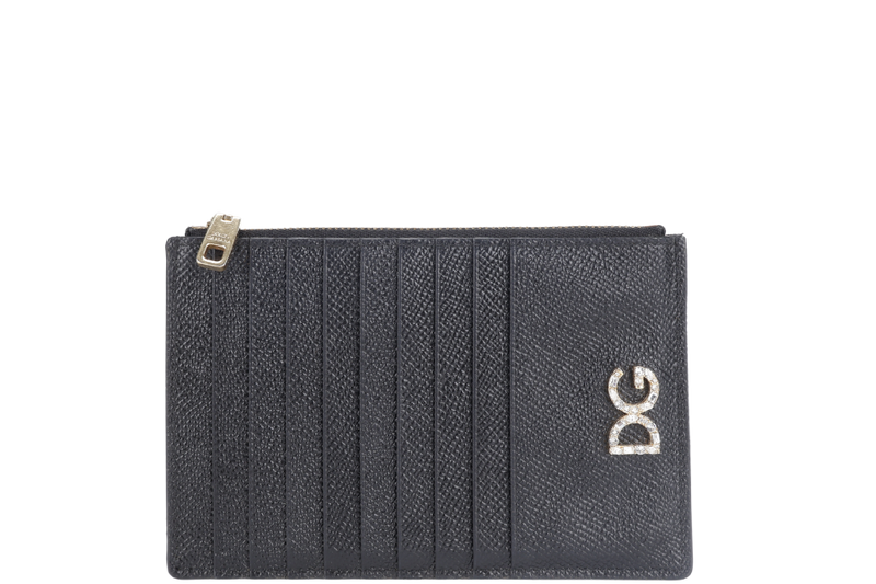 DOLCE & GABBANA BLACK GRAINED LEATHER CARDHOLDER GOLD HARDWARE WITH CARD AND BOX