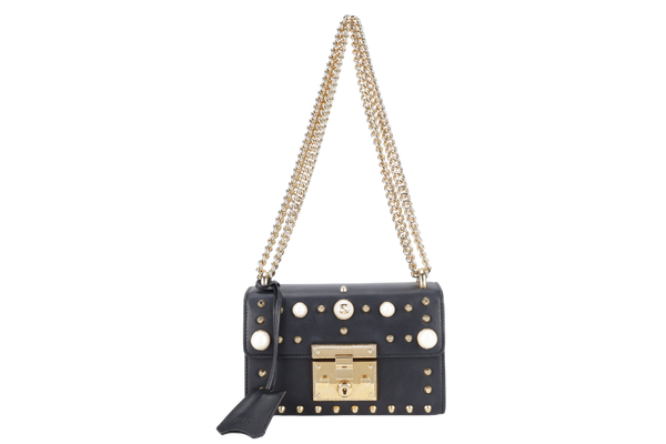 GUCCI 432182 525040 CALFSKIN STUDDED SMALL PADLOCK SHOULDER BAG GOLD HARDWARE WITH DUST COVER