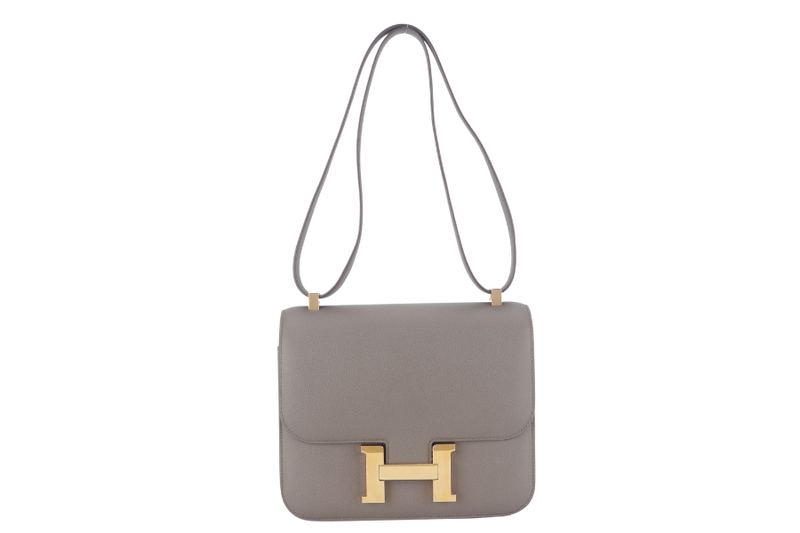 HERMES CONSTANCE 24 GRIS ETAIN EPSOM LEATHER GOLD HARDWARE STAMP D (YEAR 2019) WITH DUST COVER