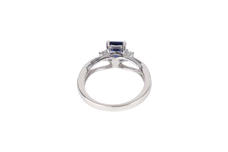 18K WHITE GOLD SAPPHIRE 0.907 CT DIAMOND RING SIZE 13 3.6G
