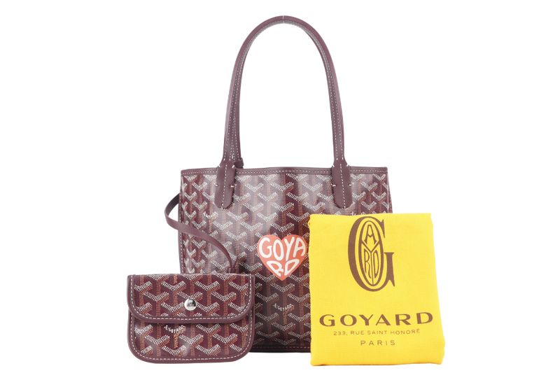 GOYARD ANJOU MINI BAG BURGUNDY COLOR WITH BIG ORANGE HEART SHAPE WITH DUST COVER