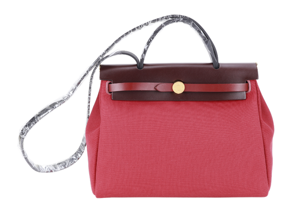 HERMES HERBAG 31 ROUGE CANVAS GOLD HARDWARE STAMP B (YEAR 2023) WITH LOCK &amp; KEYS AND DUST COVER