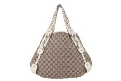 GUCCI GG HORSEBIT SHOULDER BAG (137621) BEIGE CANVAS PALLADIUM HARDWARE NO DUST COVER