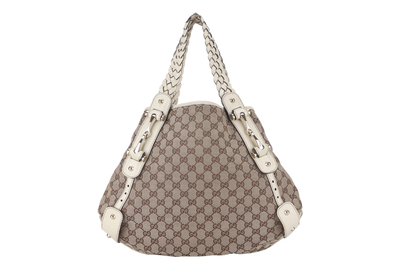 GUCCI GG HORSEBIT SHOULDER BAG (137621) BEIGE CANVAS PALLADIUM HARDWARE NO DUST COVER