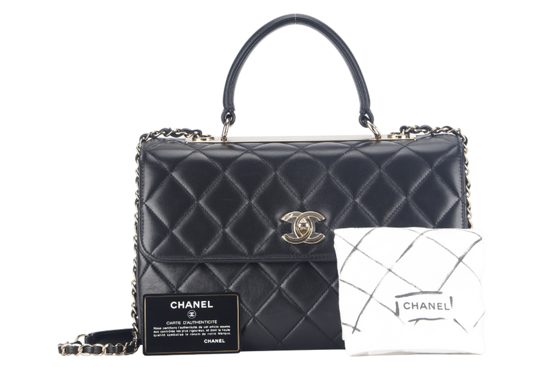 CHANEL TRENDY CC (2752xxxx) MEDIUM BLACK LAMBSKIN GOLD HARDWARE WITH CARD AND DUST COVER