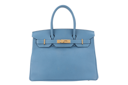 HERMES BIRKIN 30 BLUE PARADISE EPSOM GOLD HARDWARE STAMP C (YEAR 2018) WITH KEYS, LOCK, RAINCOAT AND DUST COVER