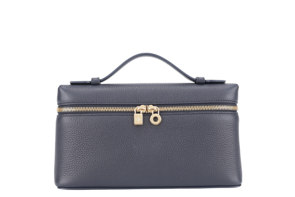 LORO PIANA EXTRA POCKET L19 NAVY BLUE AND BLACK CALFSKIN (W1B4) WITH STRAPS,  GOLD HARDWARE, DUST COVER AND BOX