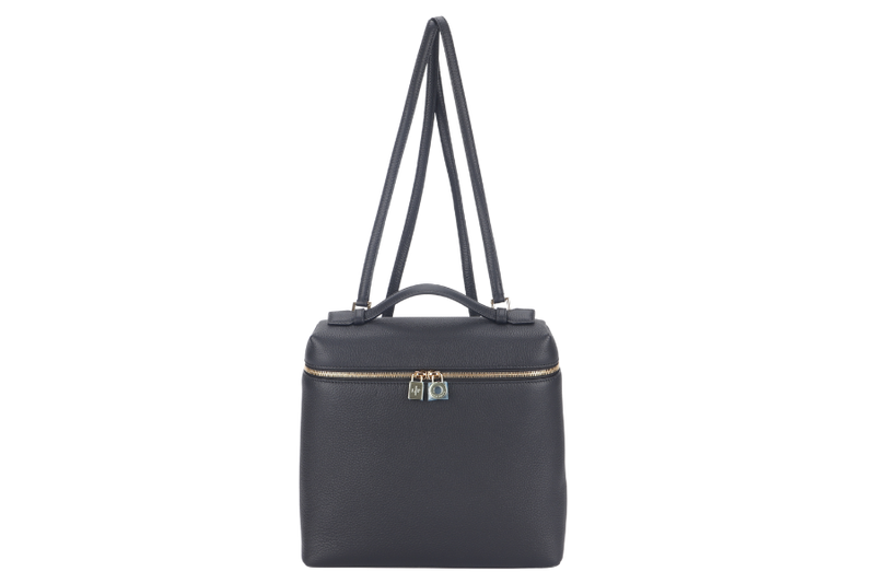 LORO PIANA EXTRA POCKET BACKPACK BLACK GRAINED CALFSKIN GOLD HARDWARE WITH DUST COVER AND BOX