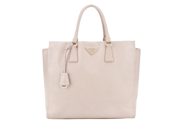 PRADA TALL TOTE BAG BEIGE SAFFIANO LEATHER GOLD HARDWARE WITH STRAPS NO DUST COVER