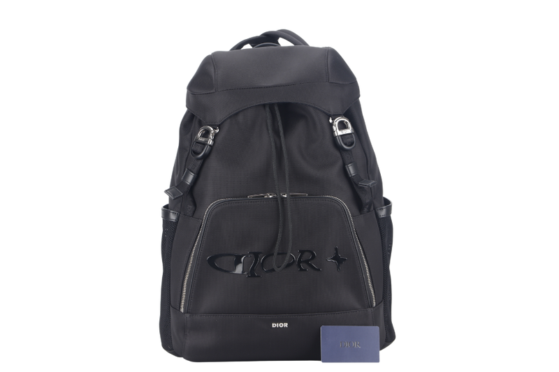 CHRISTIAN DIOR DIOR AND LEWIS HAMILTON DIOR 8 BACKPACK WITH FLAP BLACK NYLON SILVER HARDWARE WITH CARD