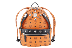 MCM STARK DUAL BACKPACK ORANGE-BLACK LEATHER SILVER HARDWARE NO DUST COVER