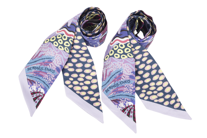 HERMES SILK TWILLY LIGHT PURPLE, CORAL FISH WITH BOX