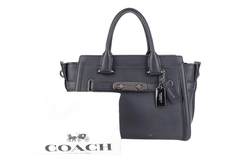 COACH SWAGGER 27 BLACK LEATHER SILVER HARDWARE WITH DUST COVER