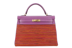 HERMES KELLY VIBRATO 32 CYCLAMEN BOX LEATHER GOLD HARDWARE STAMP I (2006) WITH STRAPS, KEYS&LOCK AND DUST COVER