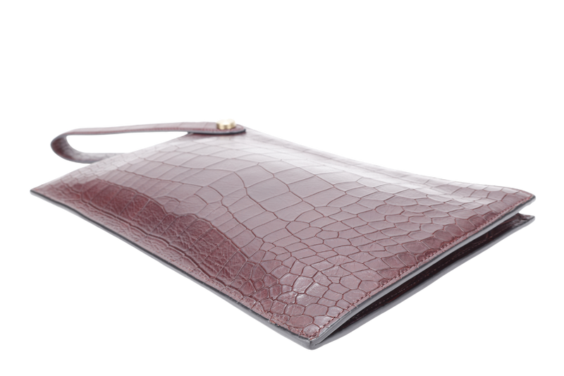 MULBERRY OXBLOOD EMBOSSED CROC LEATHER CLUTCH GOLD HARDWARE WITH DUST COVER