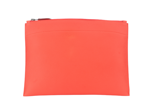 HERMES BAZAR CLUTCH EVERCOLOR POPPY ORANGE COLOR STAMP X (YEAR 2016) NO DUST COVER