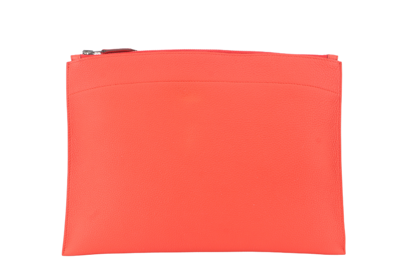 HERMES BAZAR CLUTCH EVERCOLOR POPPY ORANGE COLOR STAMP X (YEAR 2016) NO DUST COVER