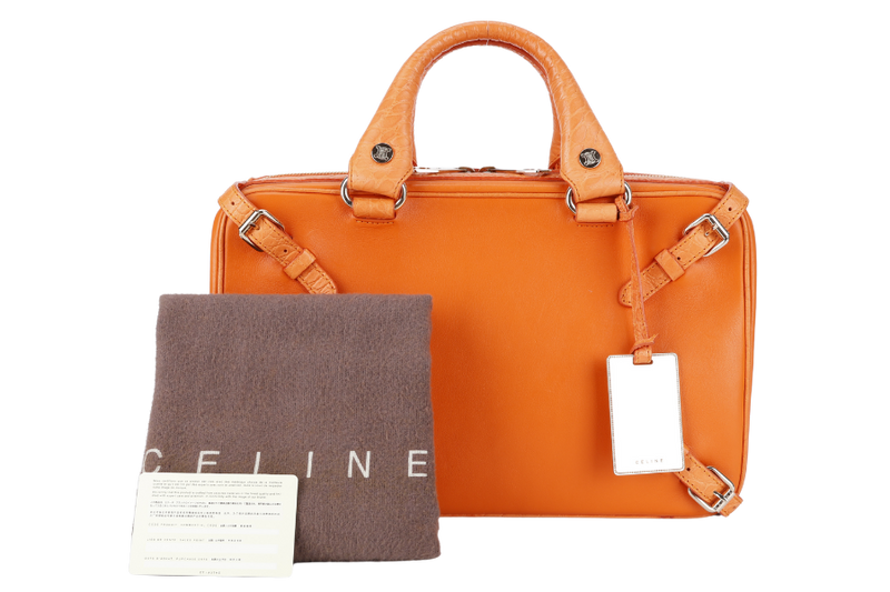 CELINE ORANGE SATCHEL BELT TRIM BAG WITH DUST COVER AND CARD