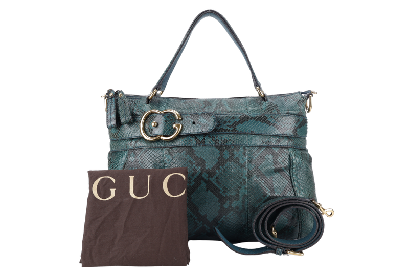 GUCCI 269963 493075 GG RIDE SHOULDER BAG IN GREEN PYTHON SKIN WITH STRAPS AND DUST COVER