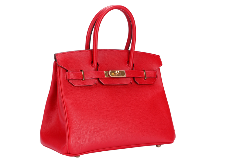 Hermes Birkin 30, Stamp Q, Rouge Casaque Color, Epsom Leather, Gold Hardware, with Dust Cover