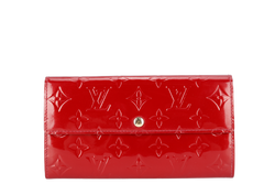 LOUIS VUITTON MONOGRAM VERNIS SARAH WALLET RED WITH DUST COVER