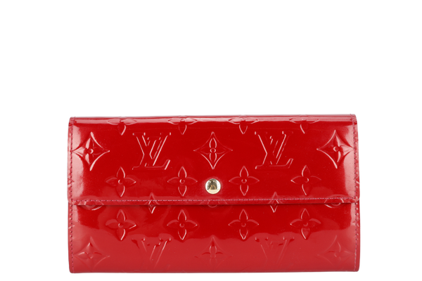 LOUIS VUITTON MONOGRAM VERNIS SARAH WALLET RED WITH DUST COVER