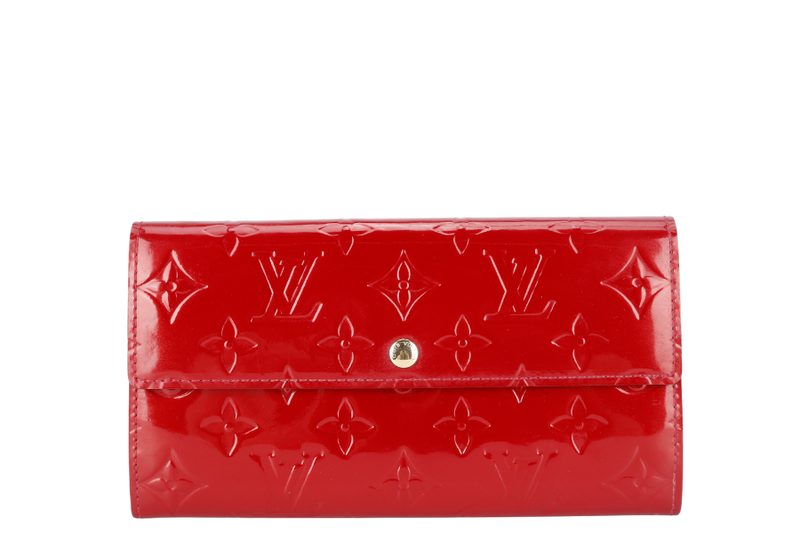 LOUIS VUITTON MONOGRAM VERNIS SARAH WALLET RED WITH DUST COVER