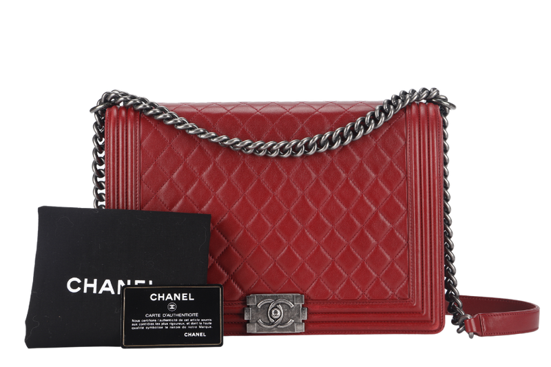 CHANEL LEBOY LARGE RED LAMBSKIN LEATHER RUTHENIUM HARDWARE (1837xxxx) WITH CARD AND DUST COVER