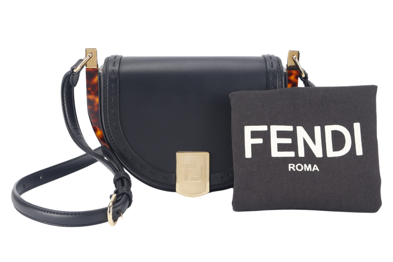 FENDI VITELLO KING PLEXIGLASS MOONLIGHT (8BT346)) BLACK SHOULDER BAG CALFSKIN LEATHER GOLD HARDWARE WITH STRAPS AND DUST COVER