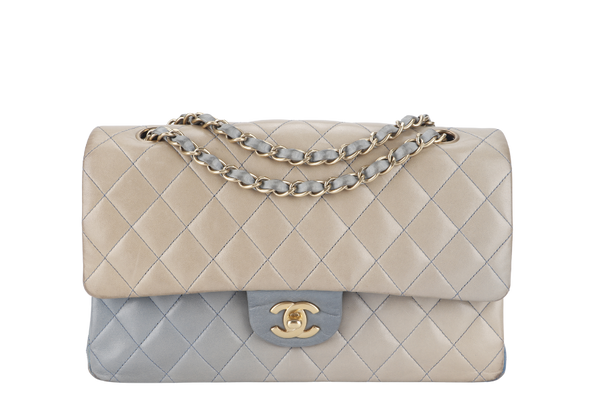 CHANEL OMBRE CLASSIC DOUBLE FLAP (1349xxxx) MEDIUM MULTICOLOUR LAMBSKIN LEATHER GOLD HARDWARE WITH DUST COVER AND BOX