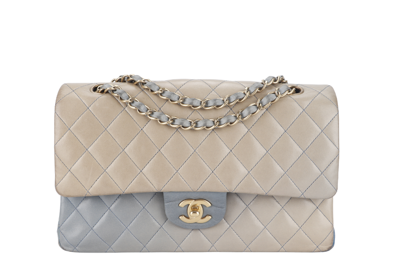 CHANEL OMBRE CLASSIC DOUBLE FLAP (1349xxxx) MEDIUM MULTICOLOUR LAMBSKIN LEATHER GOLD HARDWARE WITH DUST COVER AND BOX