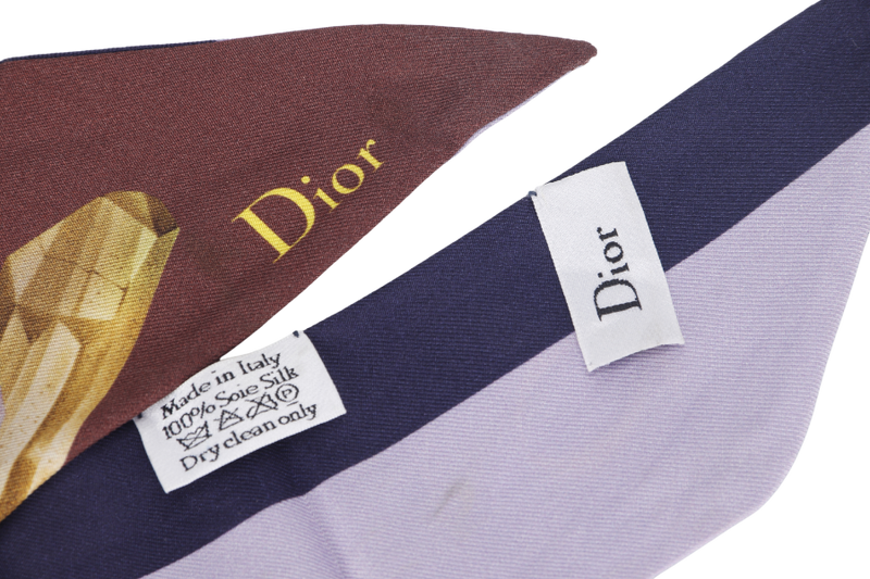 CHRISTIAN DIOR PURPLE AND DARK BROWN PRINTED SILK TWILLY NO BOX