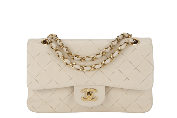 CHANEL VINTAGE CLASSIC FLAP MEDIUM BEIGE LAMBSKIN GOLD HARDWARE (300xxxx) NO CARD AND NO DUST COVER