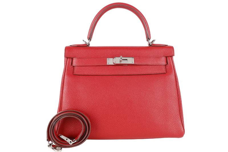 HERMES KELLY 28 RETOURNE ROUGE GRENAT TOGO LEATHER PHW STAMP M SQUARE (2009) NO DUST COVER
