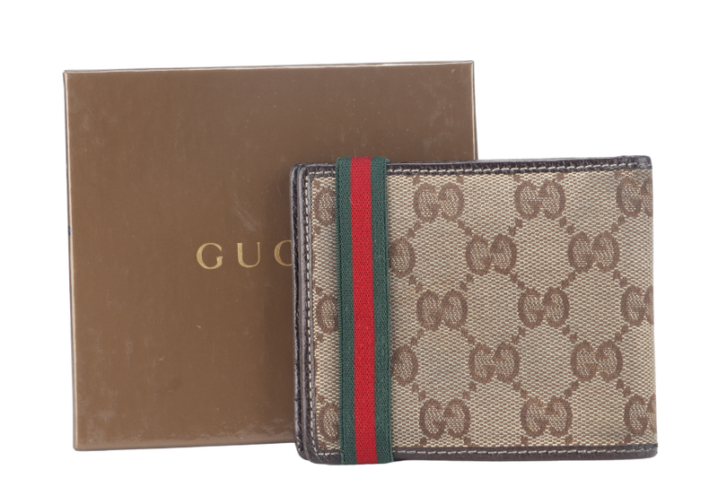 GUCCI GG 152621 BI FOLD WALLET BROWN CANVAS WITH BOX