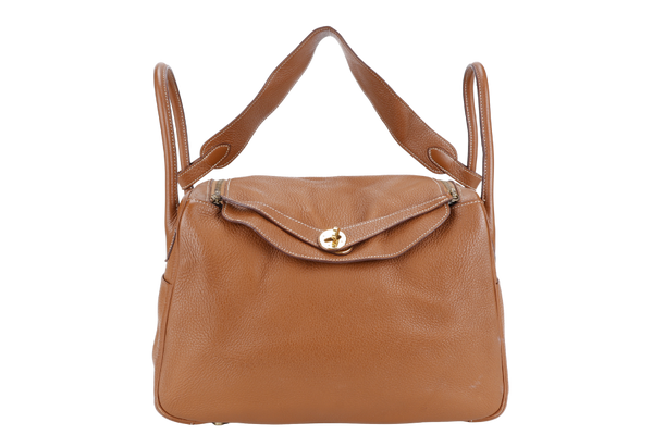HERMES LINDY 34 STAMP K SQUARE (YEAR 2007) GOLD CLEMENCE LEATHER GOLD HARDWARE WITH DUST COVER