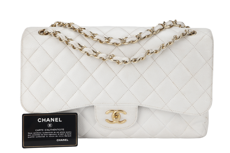 CHANEL JUMBO CLASSIC DOUBLE FLAP (1791xxxx) WHITE CAVIAR GOLD HARDWARE WITH CARD NO DUST COVER