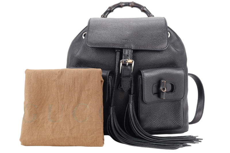 GUCCI BAMBOO BLACK LEATHER BACKPACK WITH DUST COVER