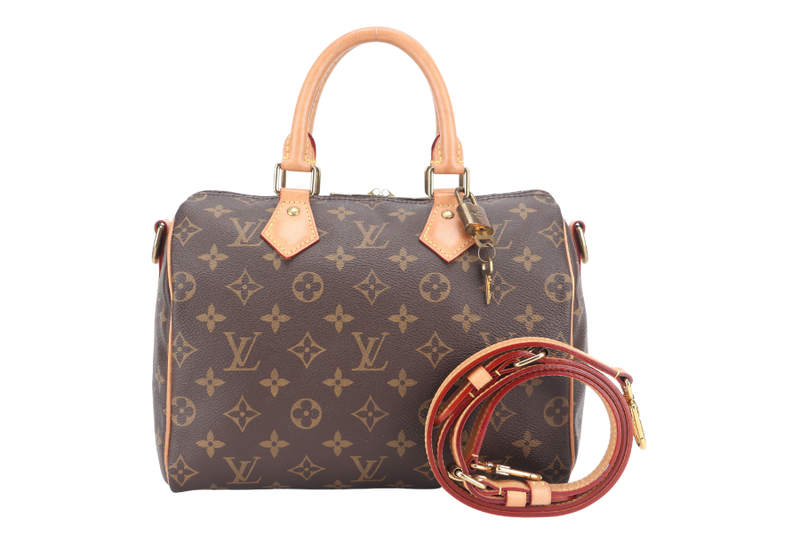 LOUIS VUITTON M46997 SPEEDY BANDOULIERE 25 MONOGRAM COATED CANVAS GOLD HARDWARE WITH PADLOCK AND KEYS NO DUST COVER