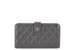 CHANEL CONTINENTAL ZIP WALLET BLACK CAVIAR LEATHER SILVER HARDWARE WITH BOX