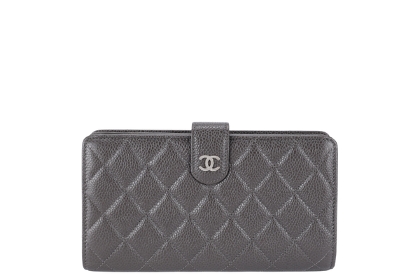 CHANEL CONTINENTAL ZIP WALLET BLACK CAVIAR LEATHER SILVER HARDWARE WITH BOX