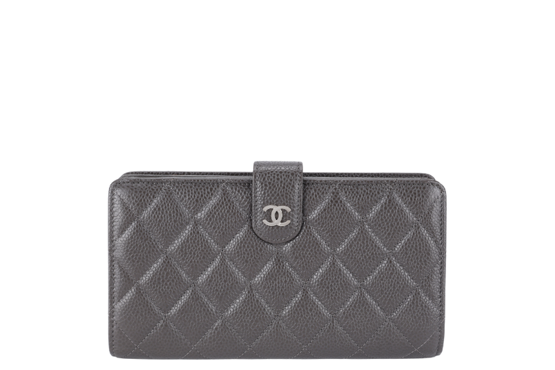 CHANEL CONTINENTAL ZIP WALLET BLACK CAVIAR LEATHER SILVER HARDWARE WITH BOX