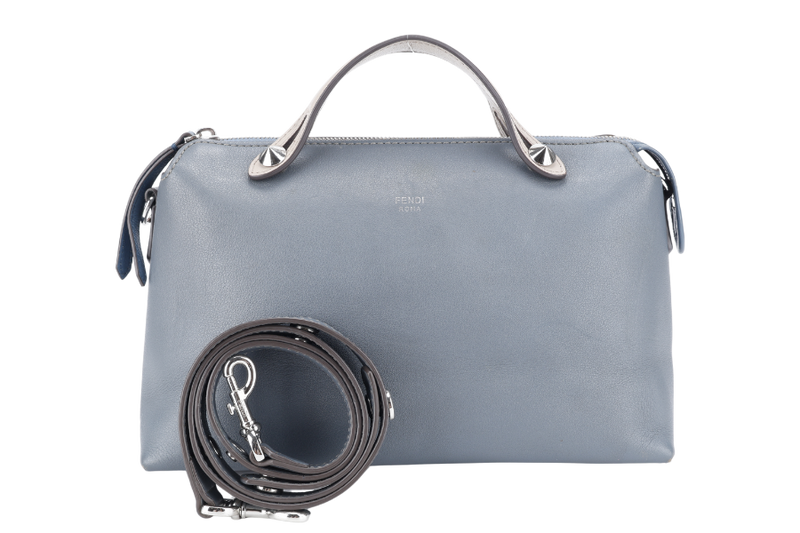 FENDI BY THE WAY SHOULDER BAG MEDIUM BLUE LEATHER SILVER HARDWARE WITH LONG STRAPS NO DUST COVER