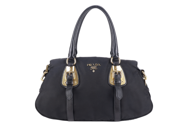 PRADA BN1903 TOP HANDLE BLACK NYLON GOLD HARDWARE NO DUST COVER
