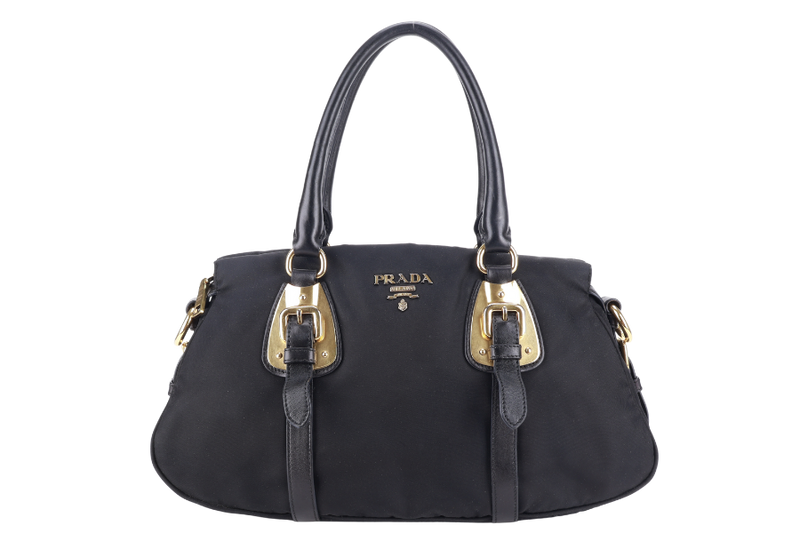 PRADA BN1903 TOP HANDLE BLACK NYLON GOLD HARDWARE NO DUST COVER