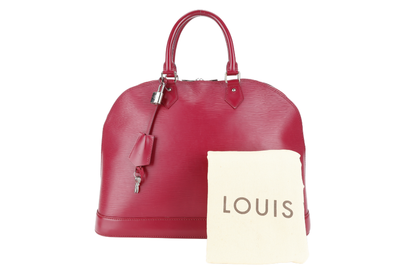 LOUIS VUITTON ALMA GM BURGUNDY EPI LEATHER SILVER HARDWARE WITH DUST COVER