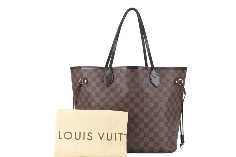 LOUIS VUITTON NEVERFULL MM DAMIER EBENE CANVAS GOLD HARDWARE WITH DUST COVER