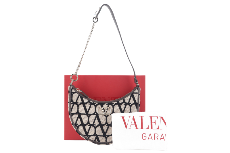 VALENTINO GARAVANI TOILE ICONOGRAPHE SHOULDER BAG MINI BEIGE FABRIC V LOGO GOLD HARDWARE WITH DUST COVER AND BOX