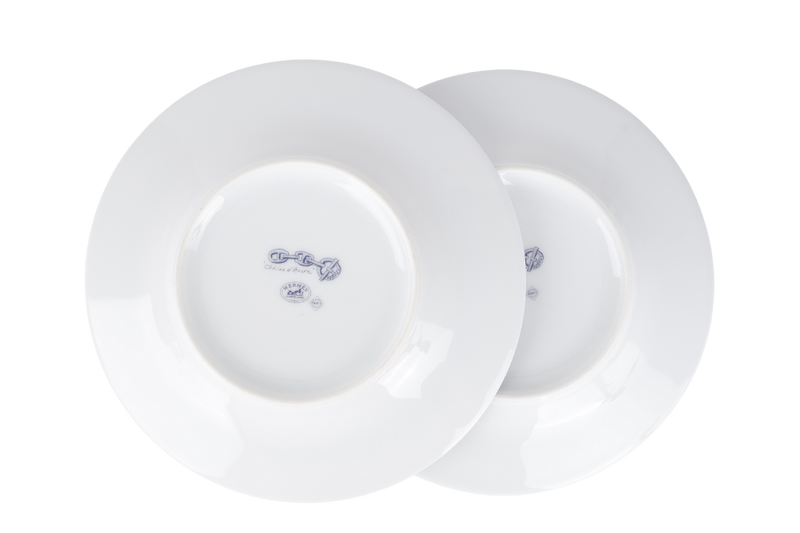 HERMES CHAINE D'ANCRE PORCELAIN ROUND PLATE X 2PCS WITH BOX